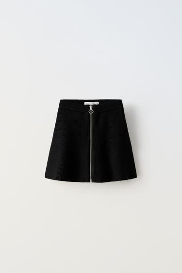 JUPE EN MAILLE AVEC ZIP - Noir de Zara