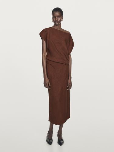 Zara Long dress with gathered waist detail - Burgundy