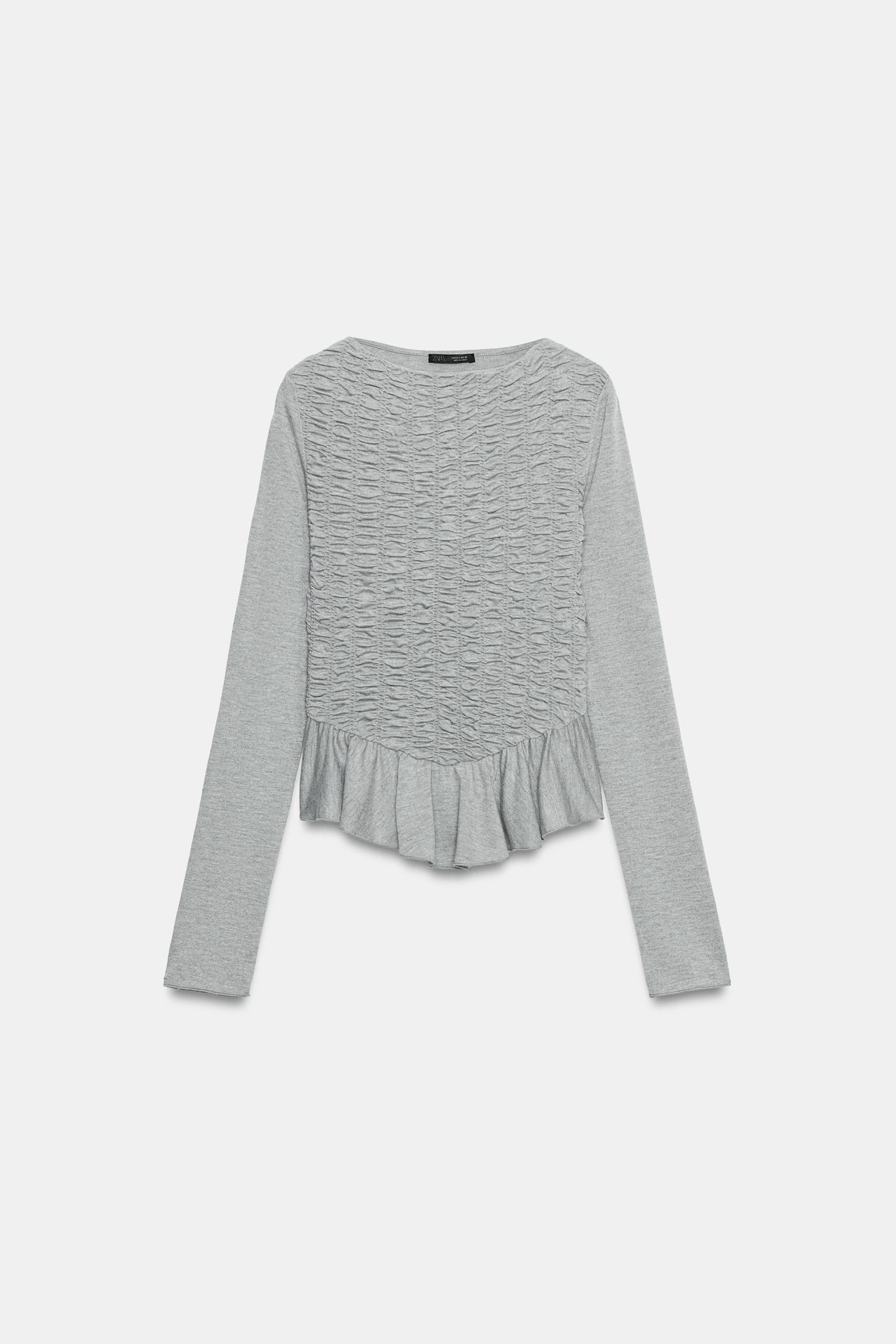 SMOCKED PEPLUM TOP - Gray marl | ZARA United States