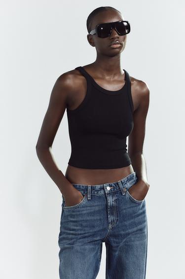 TOP CROP RIB - Negro de Zara