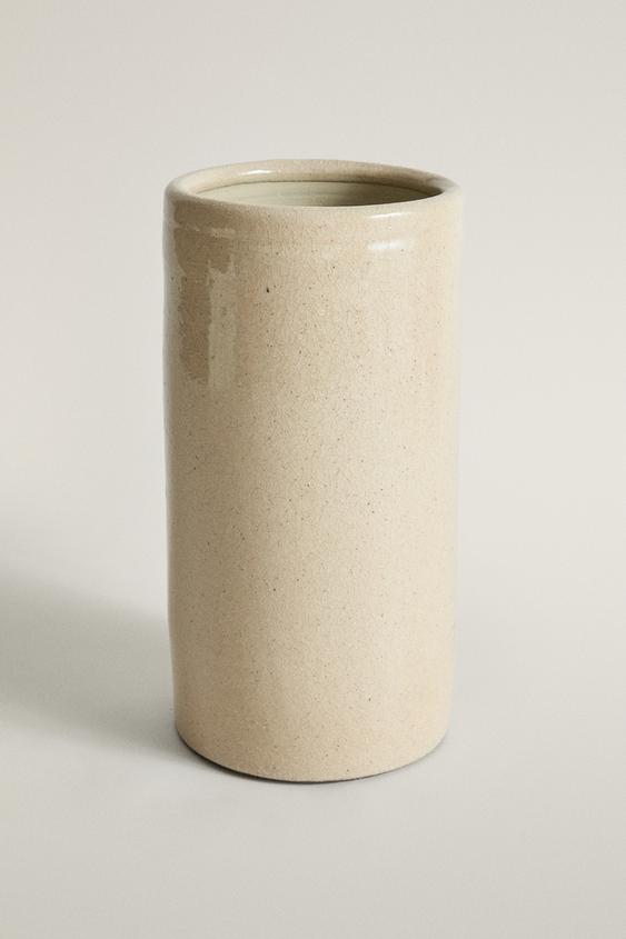 CYLINDRICAL CERAMIC VASE - Ecru by Zara - Image 0