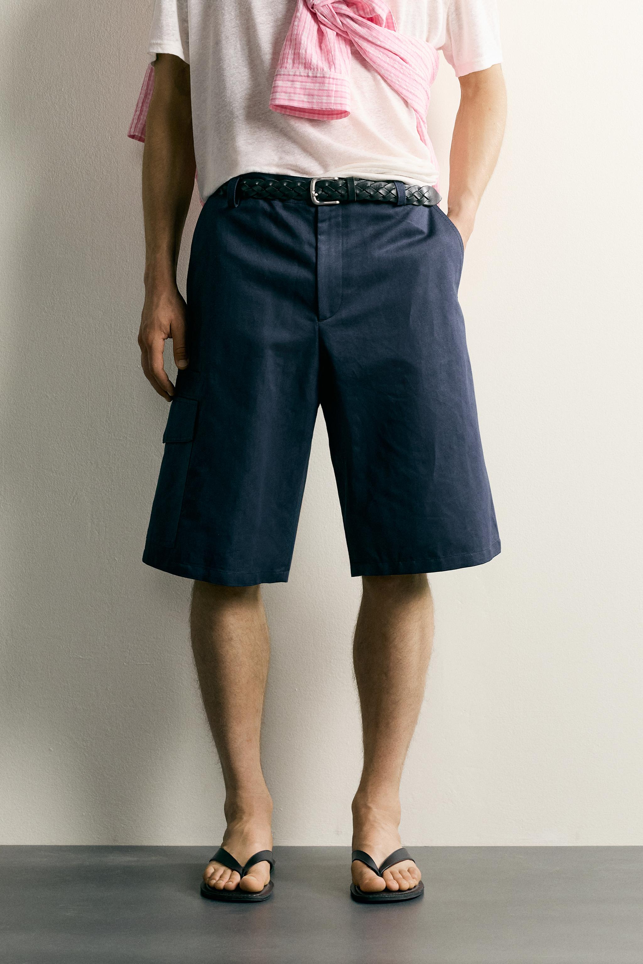 COTTON-LINEN RELAXED FIT CARGO SHORTS