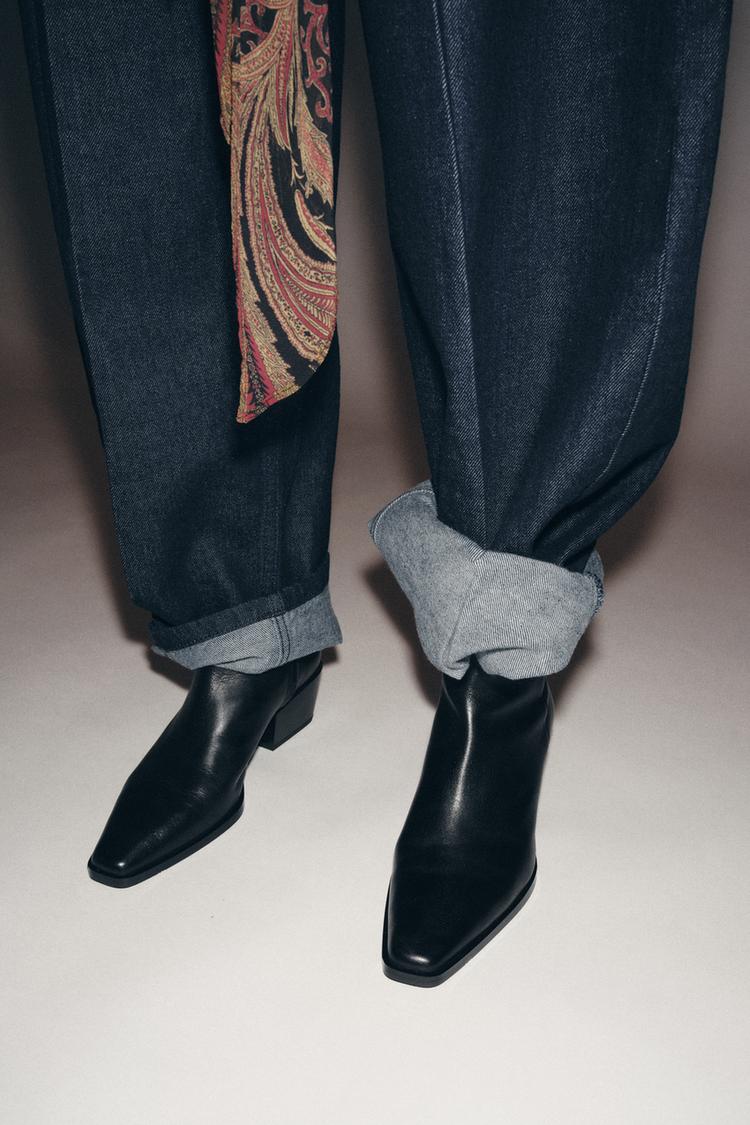 WIDE LEATHER ANKLE BOOTS Black ZARA United Kingdom