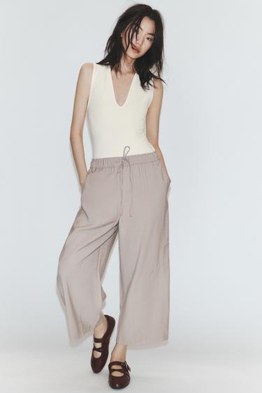 BALLOON PYJAMA-STYLE TROUSERS - Light beige by Zara