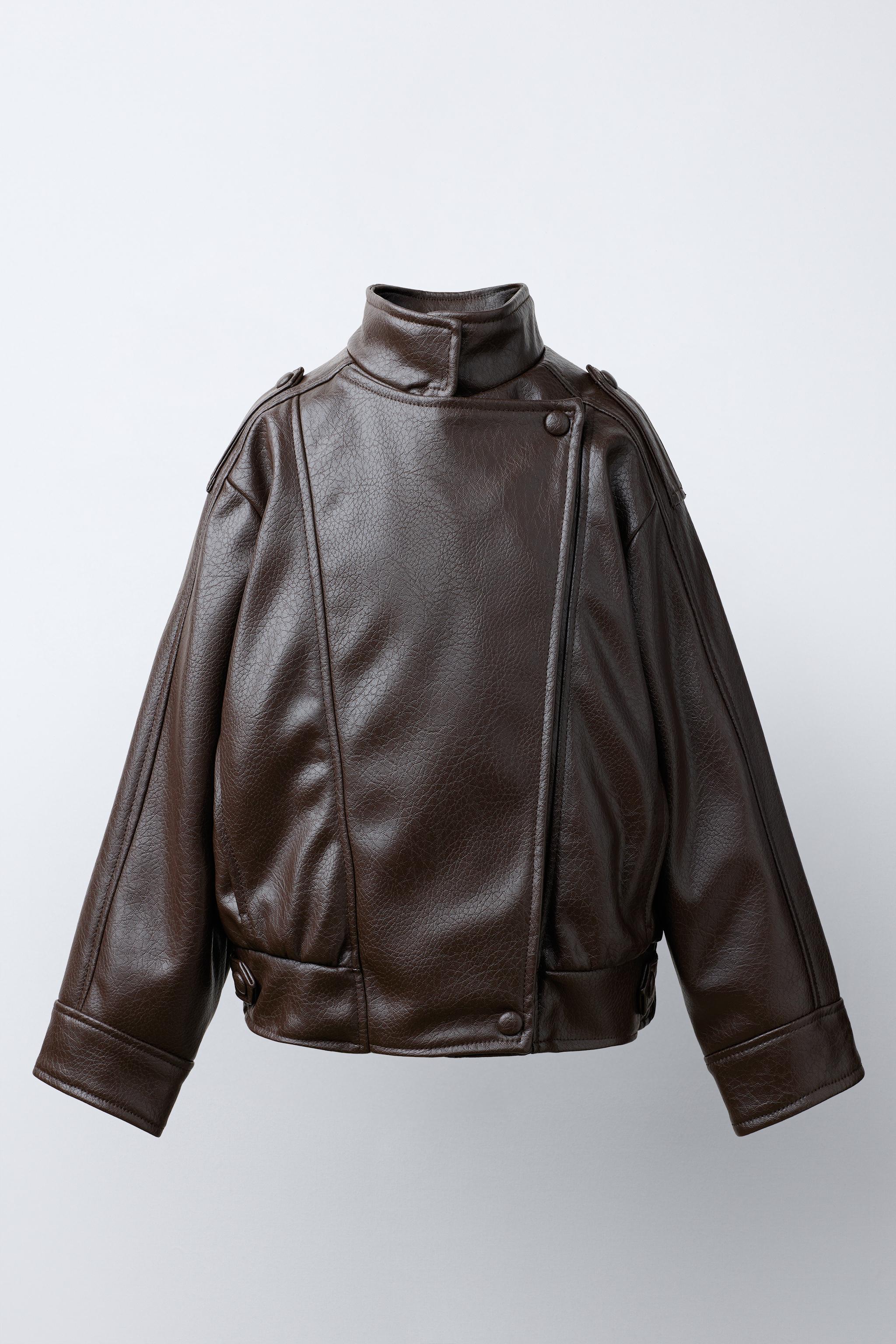 DOUBLE-BREASTED FAUX LEATHER JACKET - Brown | ZARA United States