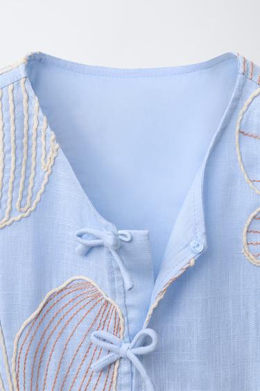 TOP BRODERIE LACETS - Bleu de Zara - Image 2