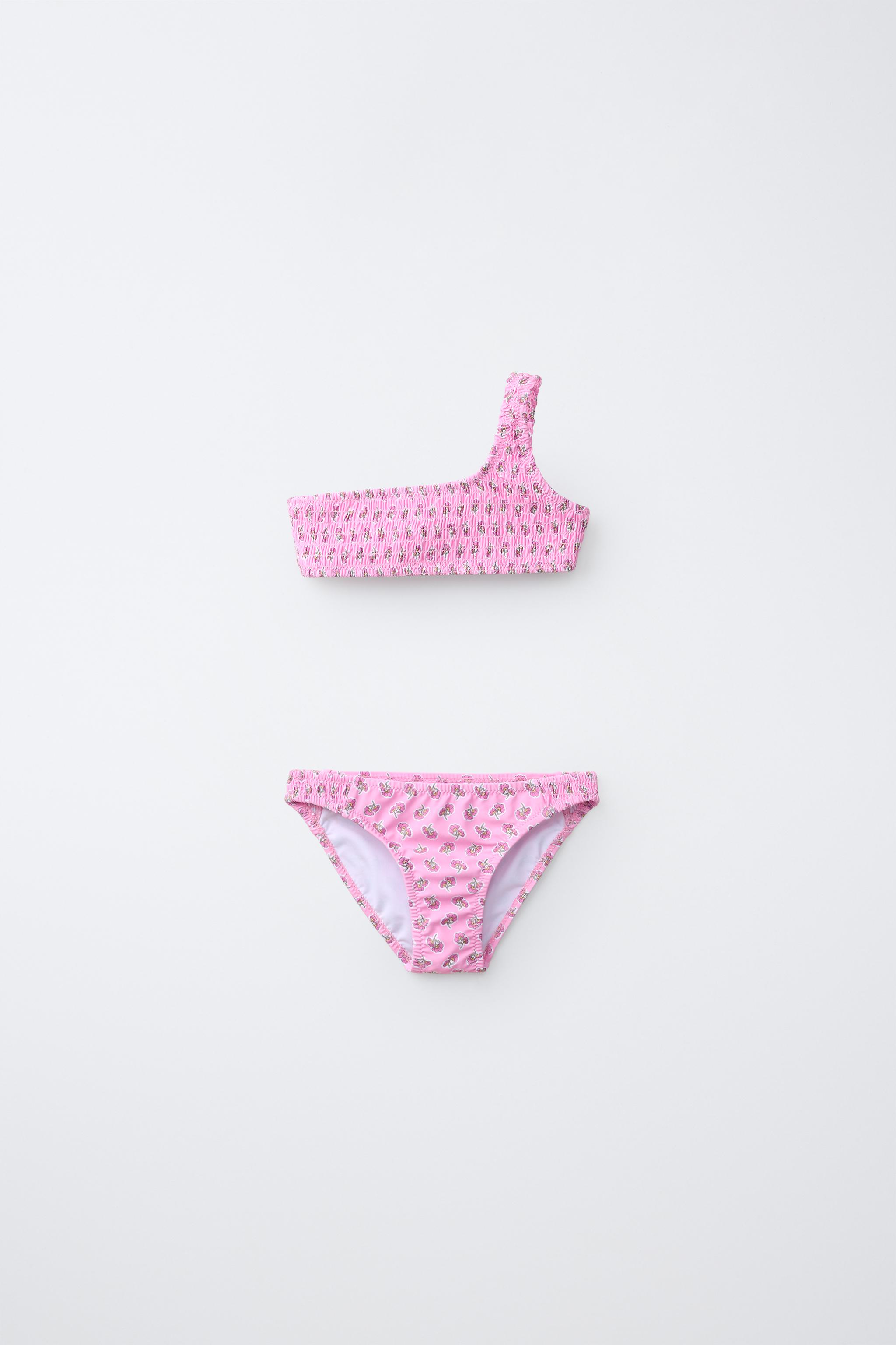 6-14 YRS SMOCKED FLORAL BIKINI - Pink | ZARA United States