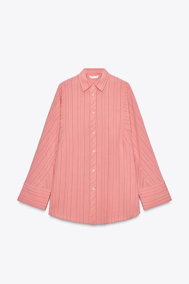 STRIPED OVERSIZE MODAL SHIRT - Pink by Zara