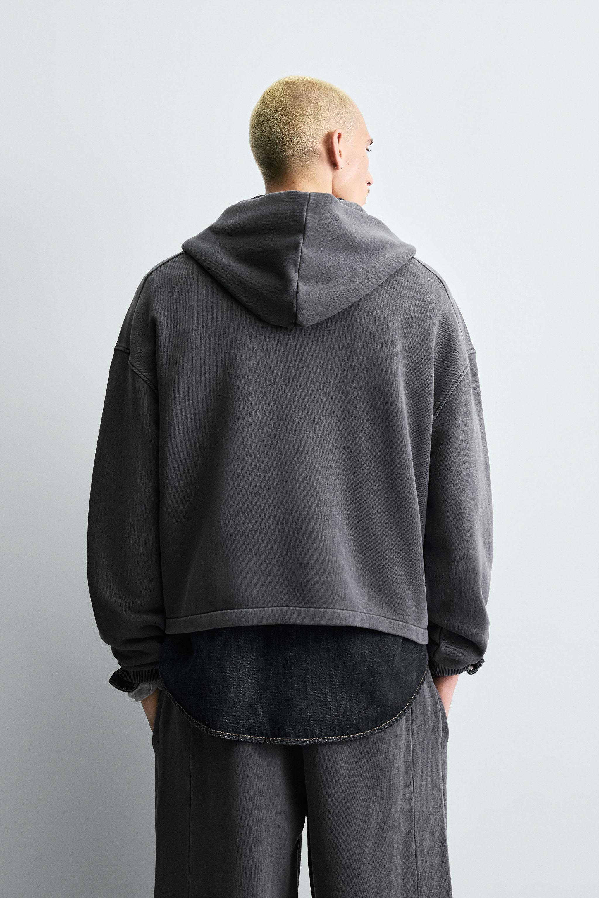 MOLETOM LAVADO COM CAPUZ E PATCHES - Cinza-antracito | ZARA Brasil