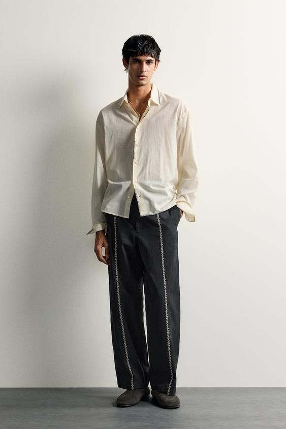 VOILE SHIRT WITH CONTRAST STITCHING - Ecru by Zara - Image 0