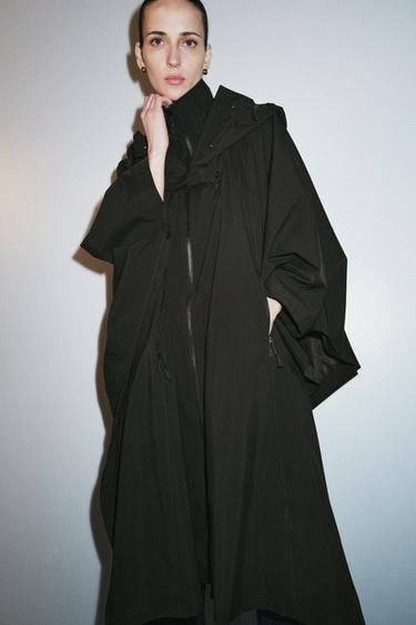 Zara WATER REPELLENT CAPE TRENCH COAT ZW COLLECTION LIMITED EDITION - Dark bottle green