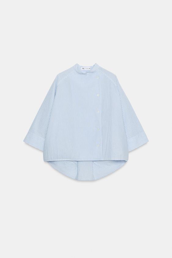 ZWコレクション アシンメトリーストライプシャツ - 青色/白色 | ZARA 
