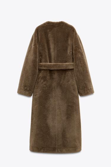 ZW COLLECTION LONG FAUX FUR COAT - Brown / Taupe by Zara