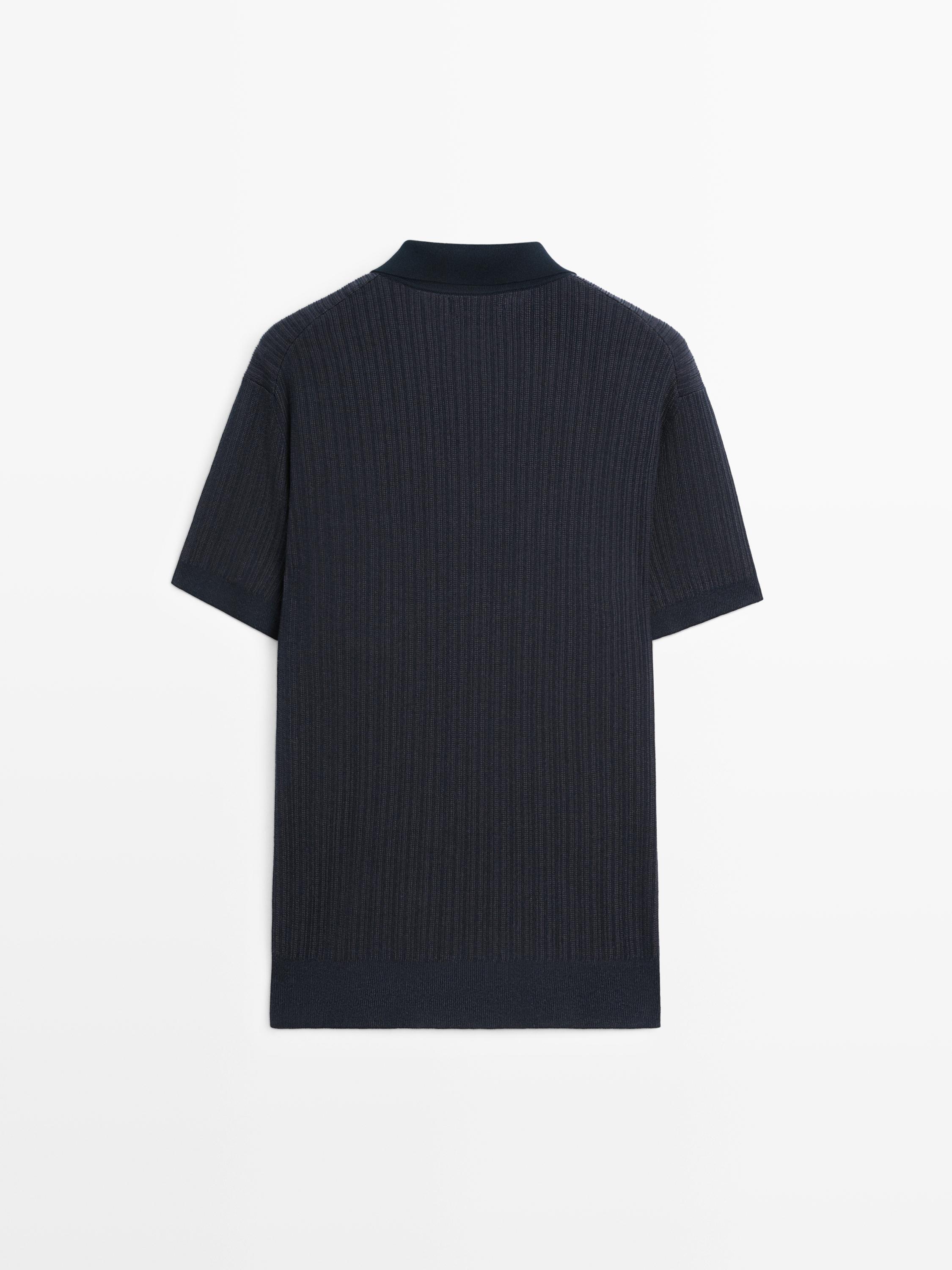 Short sleeve textured knit polo shirt