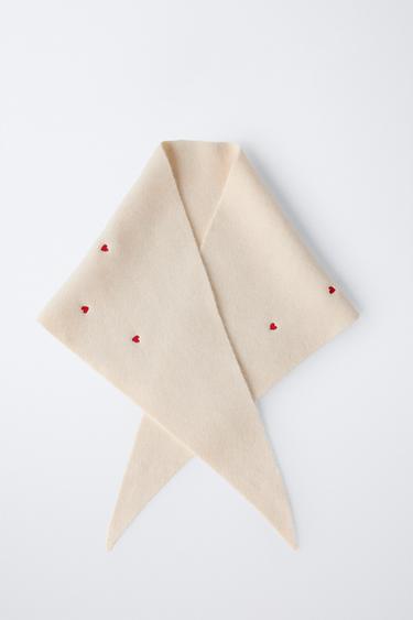KNITTED SCARF WITH EMBROIDERED HEARTS - Ecru by Zara - Image 3