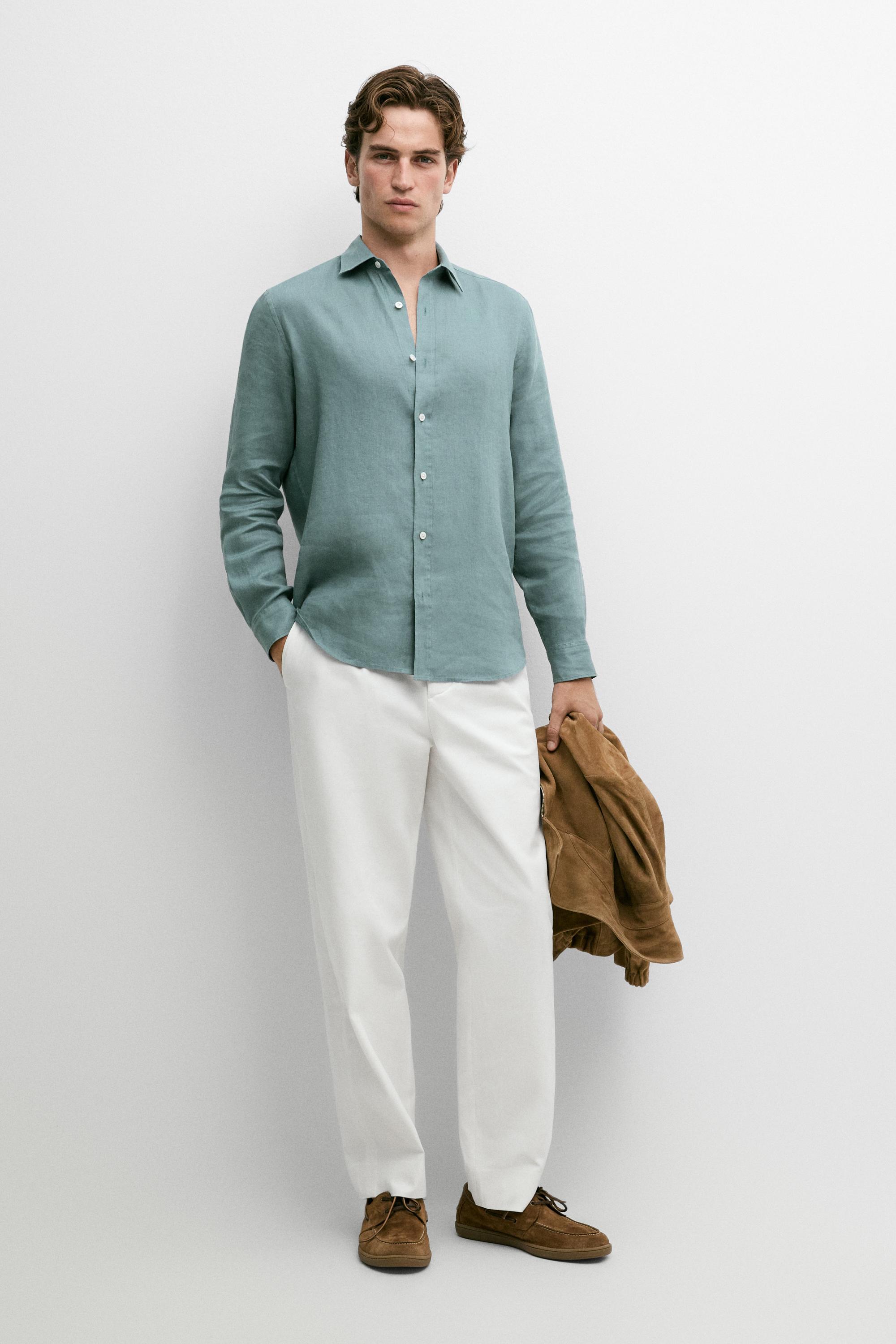 100% linen slim fit shirt — Bluish