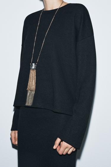 توب ناعم بأكمام طويلة - رمادي أنثراسايت الخاص بـ Zara