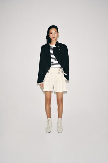 شورت بكسرات ZW COLLECTION - أبيض مكسور by Zara