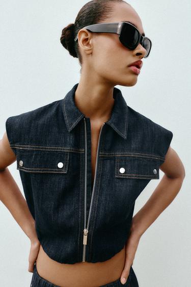 Zara Z1975 DENIM BALLOON VEST - Blue