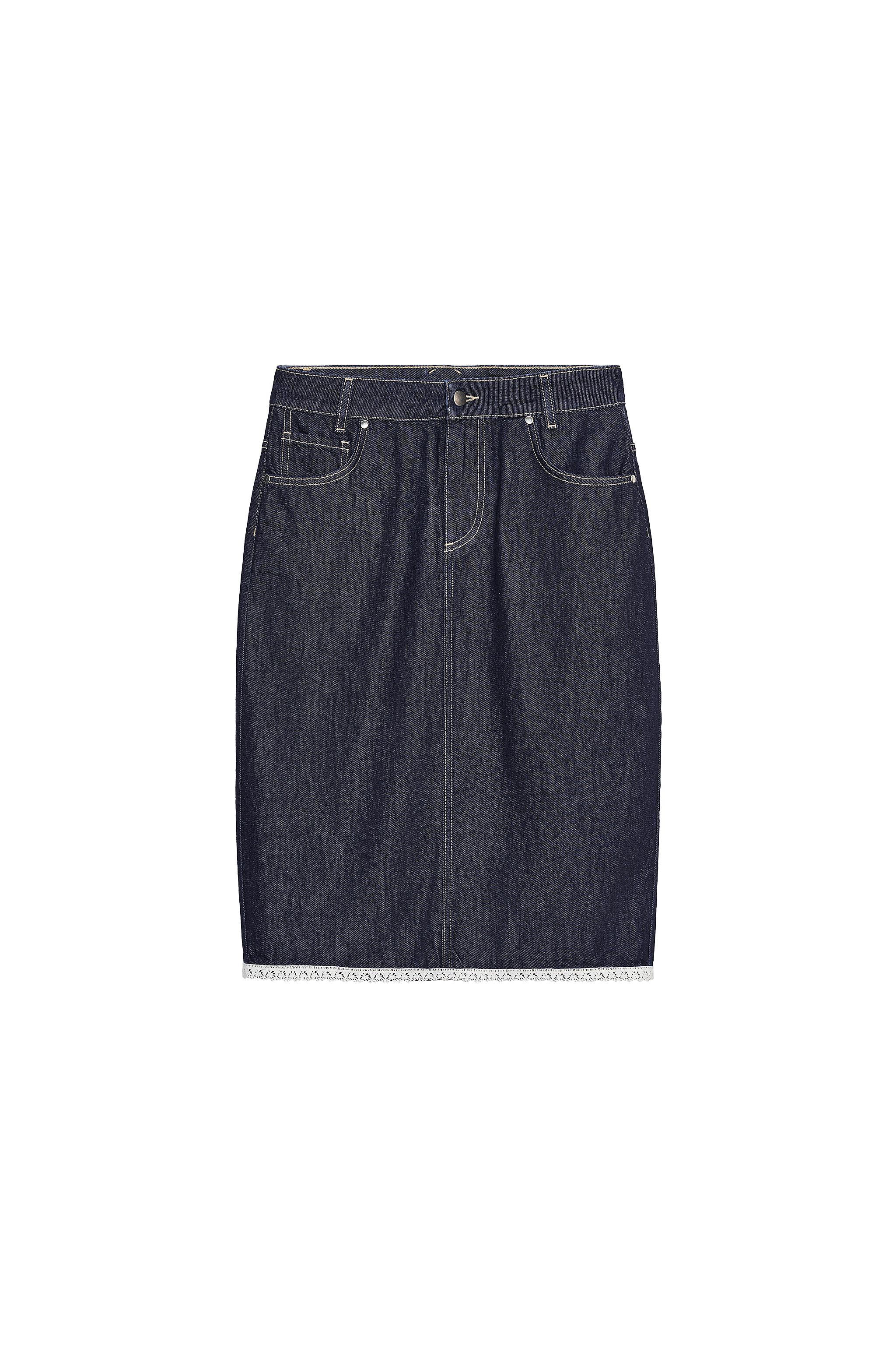 Z1975 レーストリム デニムミディスカート - ブルー | ZARA Japan / 日本