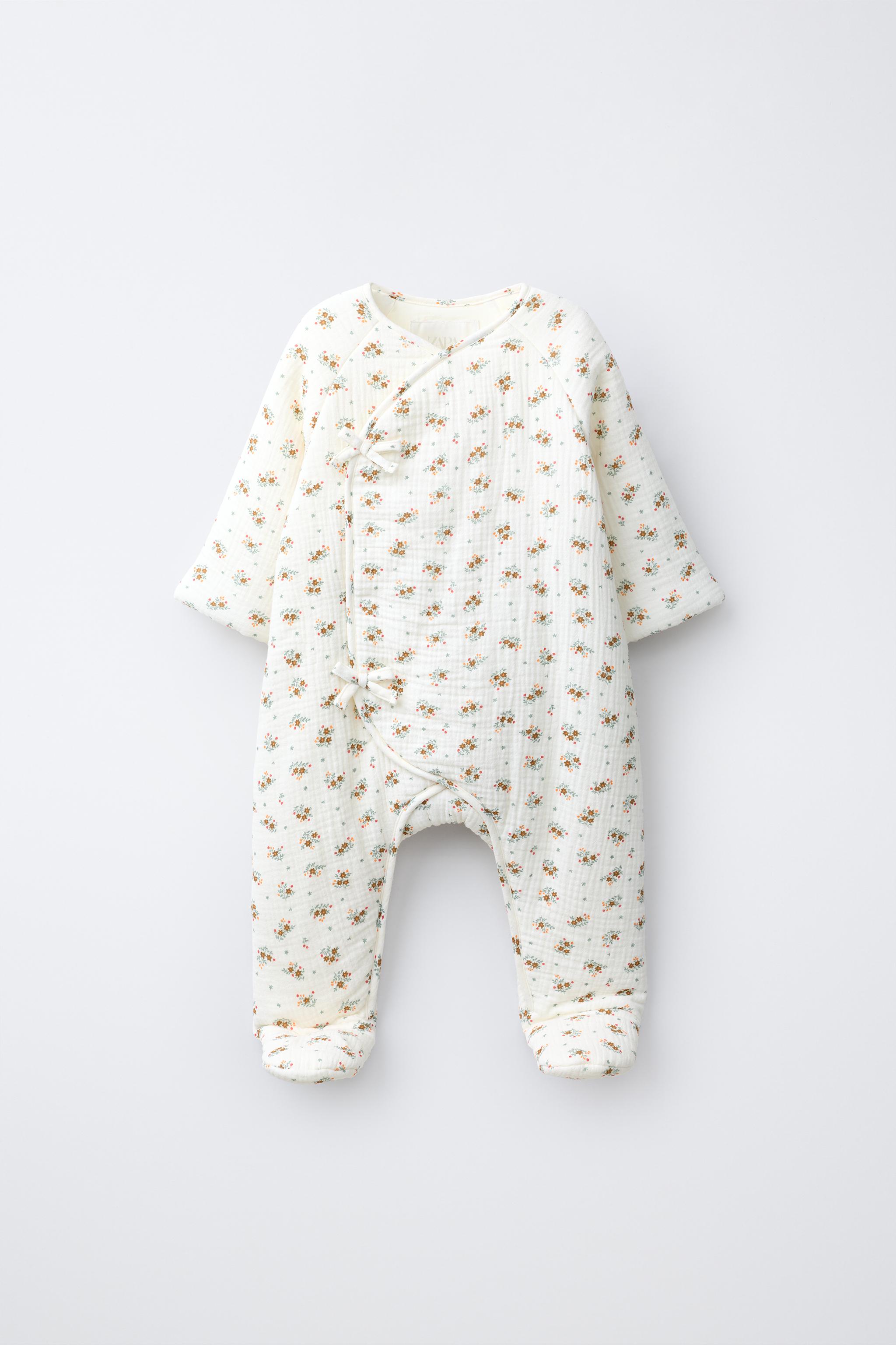 QUILTED FLORAL PRINT JUMPSUIT — Ecru
