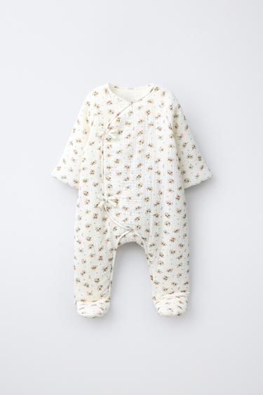 VATTERET BUKSEDRAGT MED BLOMSTERPRINT - råhvid fra Zara - Billede 0