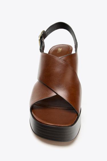 SANDALES À TALONS EN CUIR - Marron de Zara - Image 3