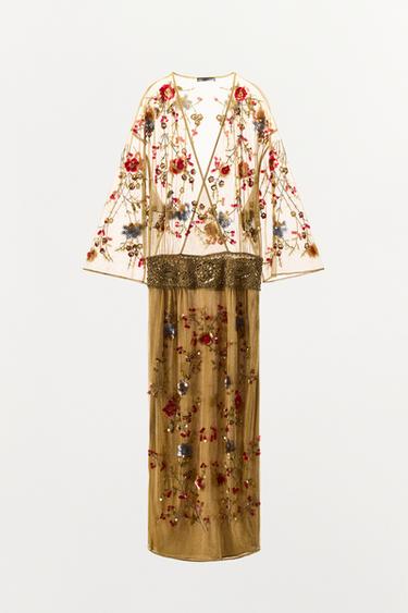 METALLIC THREAD BEADED DRESS - Gold by Zara