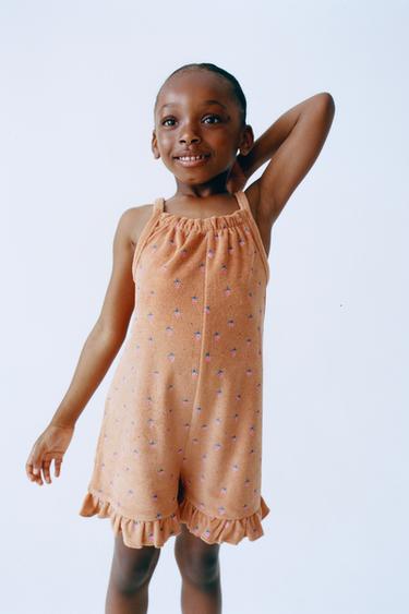 Zara TERRYCLOTH STRAWBERRY SHORT JUMPSUIT - Brick