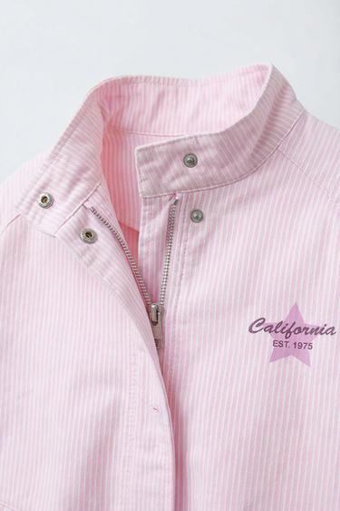 BLOUSON EN SERGÉ À RAYURES - Rose / Blanc de Zara - Image 4