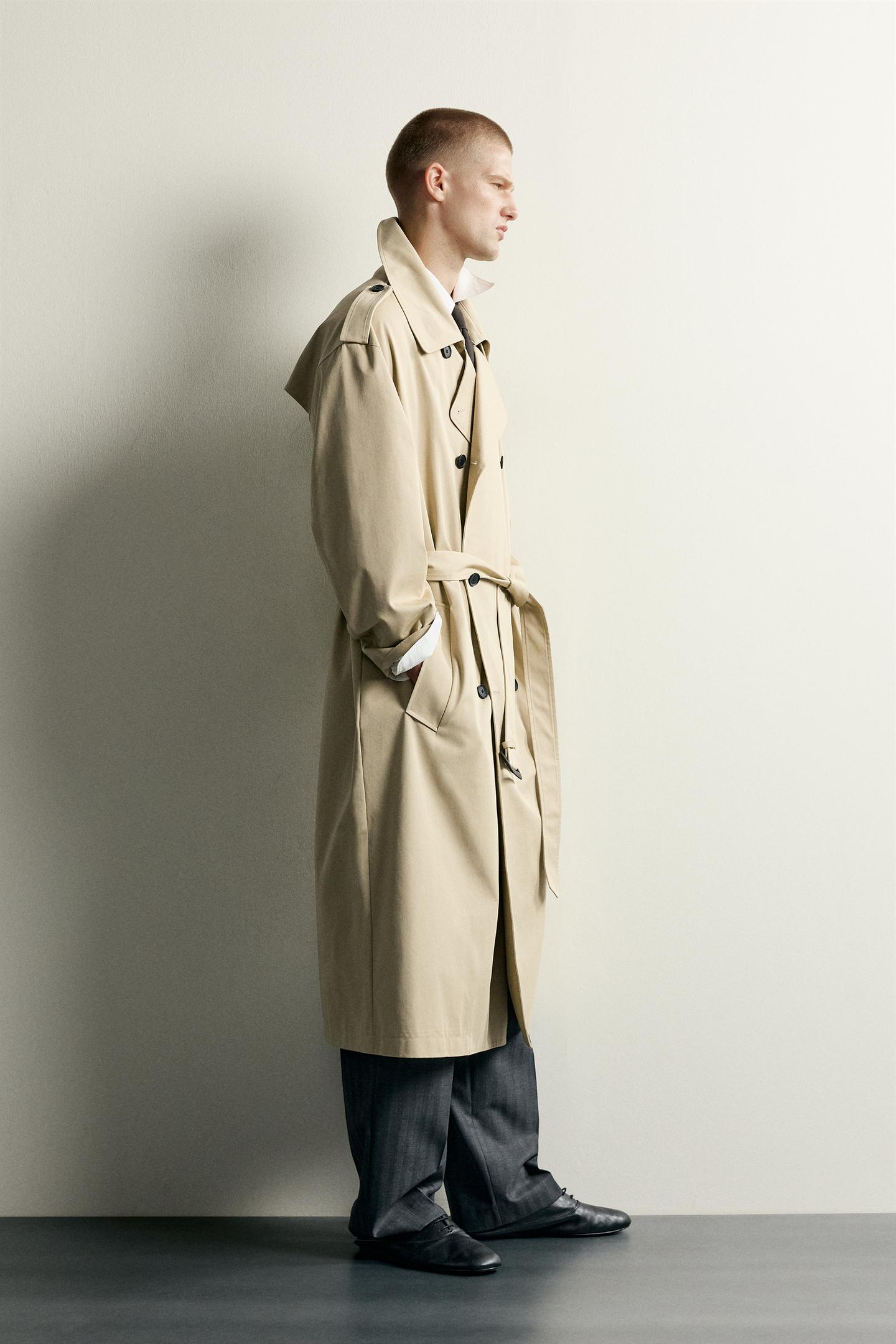 Мужское пальто Zara Relaxed-Fit Trench, цвет: Бежевый — фото 4