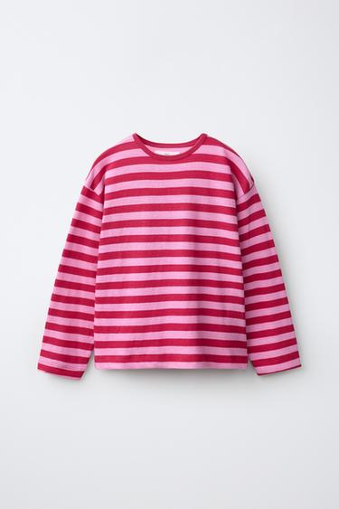 T-SHIRT SOFT À RAYURES - Rose de Zara
