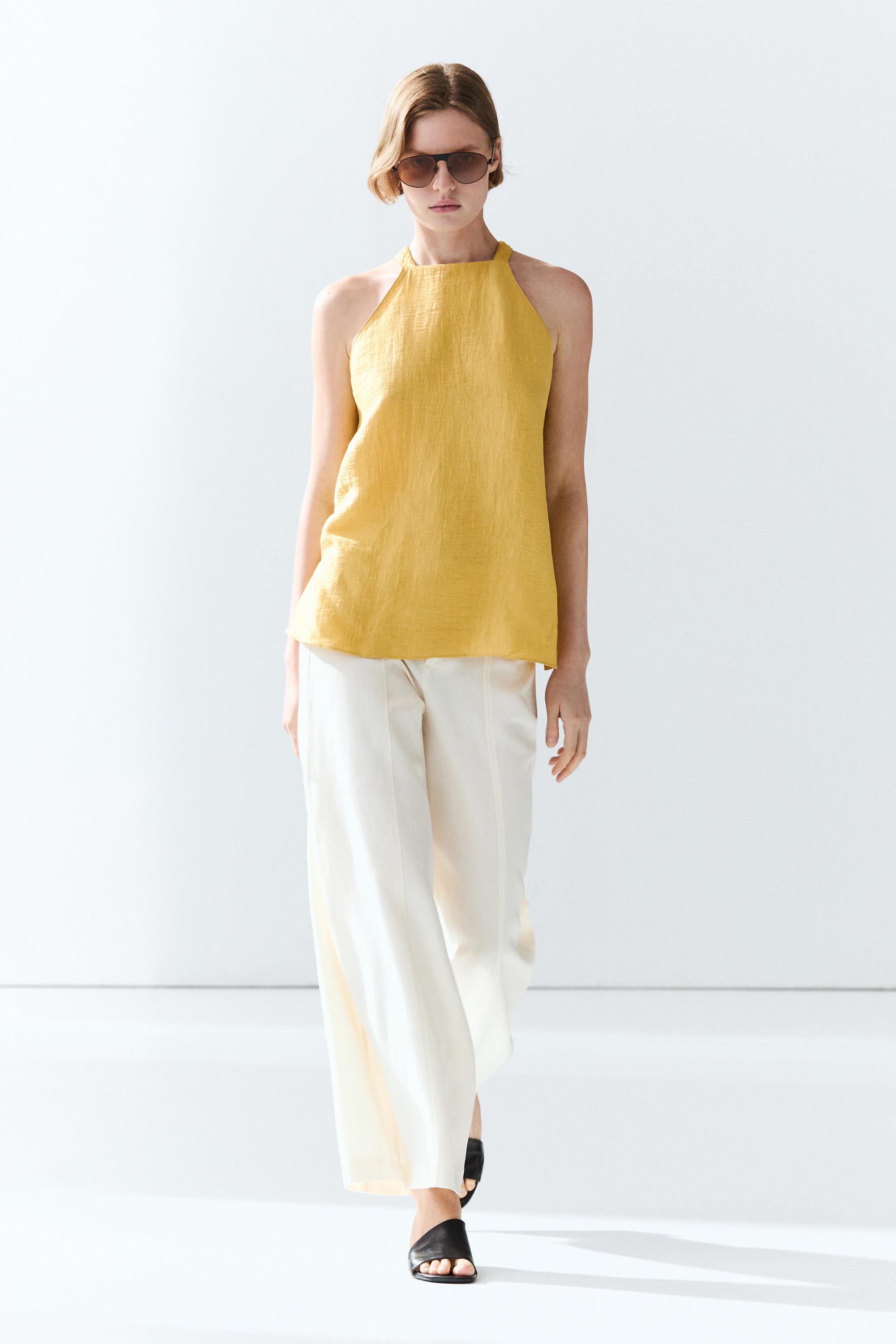 Linen blend halter top - Neon yellow | ZARA United States