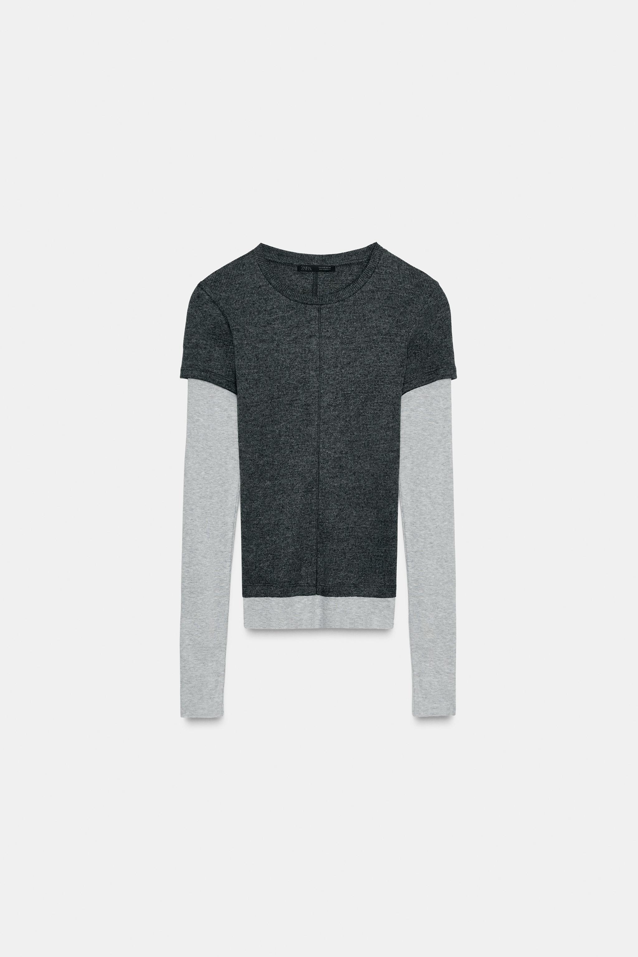 DOUBLE LONG SLEEVE T-SHIRT - Gray marl | ZARA United States
