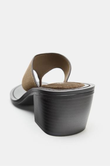 SPLIT SUEDE HEELED SANDALS - Dark Khaki Green by Zara - Image 5