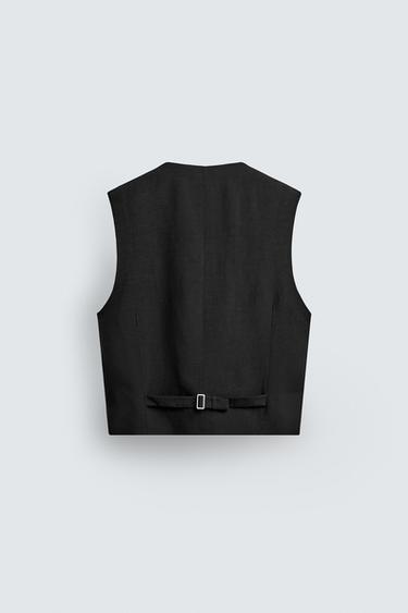 VISCOSE - LINEN SUIT WAISTCOAT - Black by Zara - Image 7