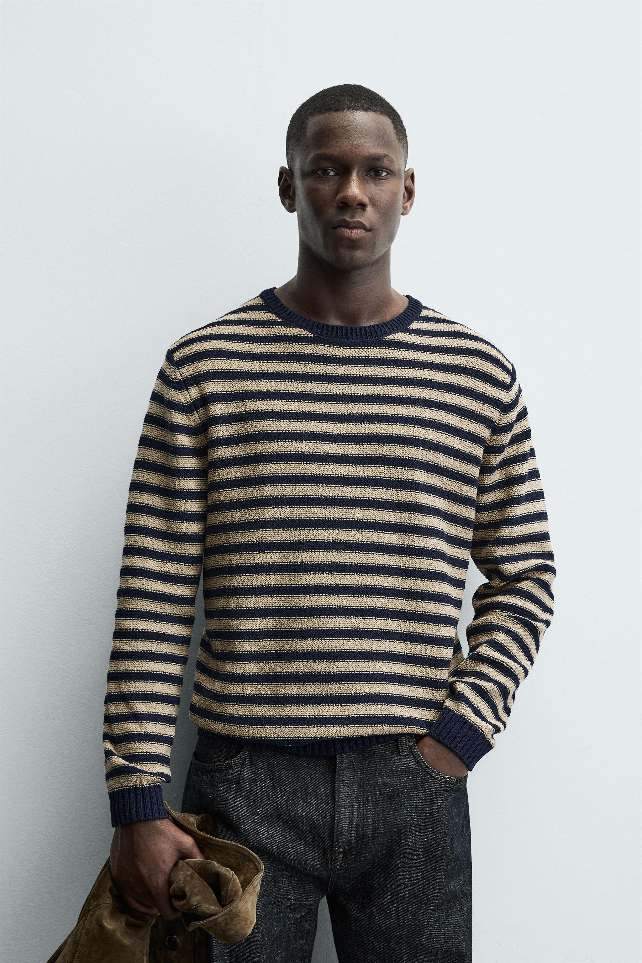 ZARA ホワイト ストライプ ニット XL STRIPED KNIT ZIP-UP SWEATER - striped | ZARA United States