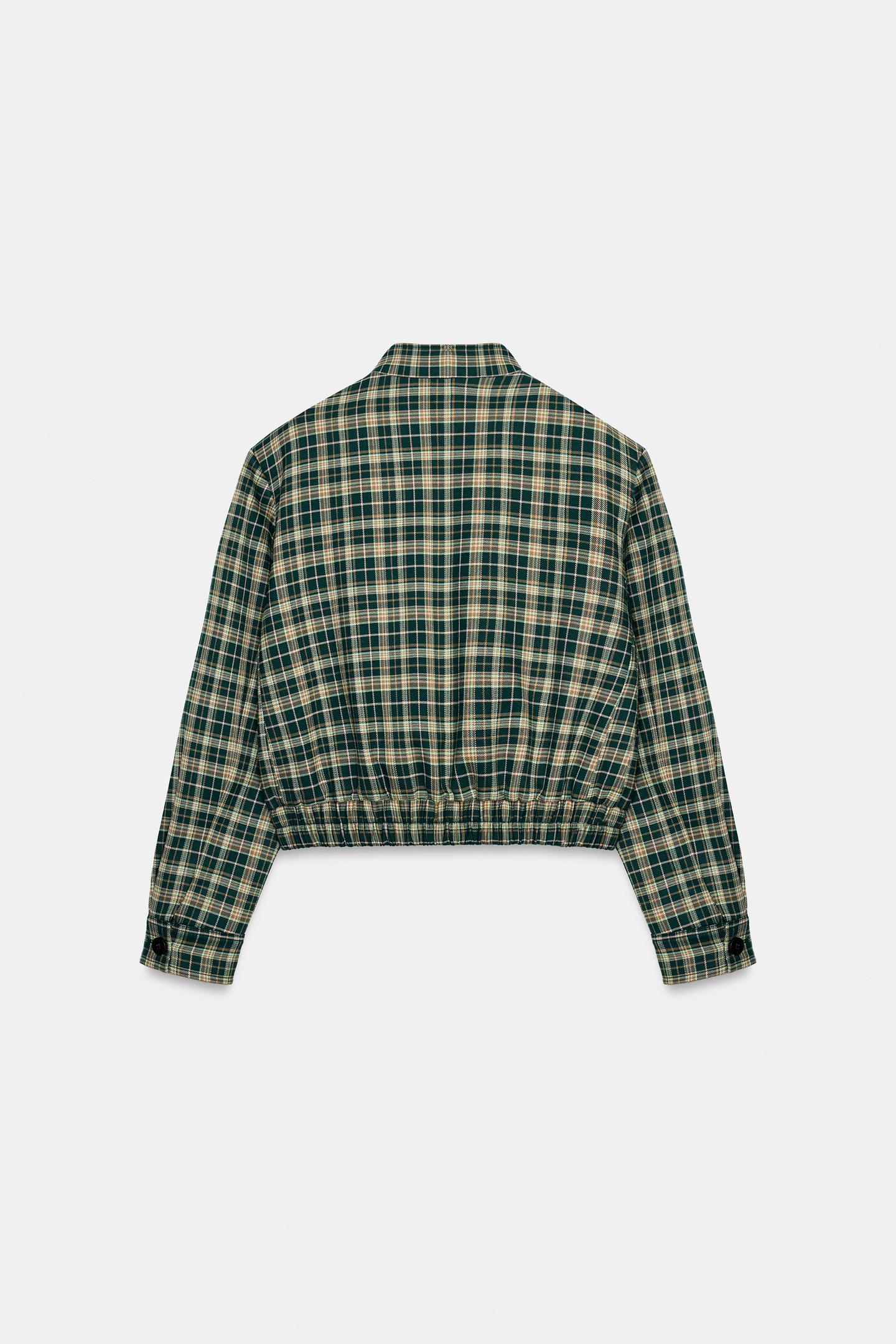 Женская куртка Zara Check Bomber, цвет: Зелёный / Экрю — фото 2