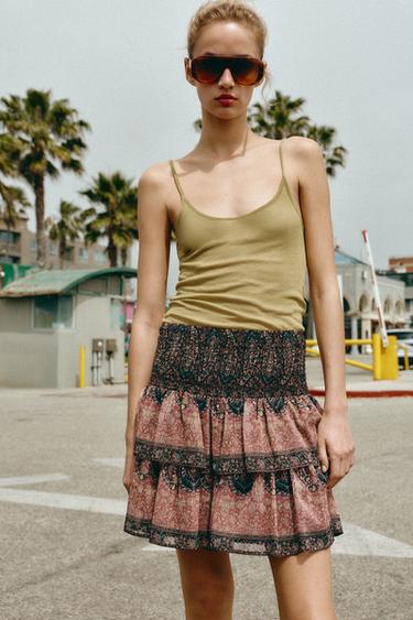 SMOCKED PRINTED MINI SKIRT - Multicoloured by Zara