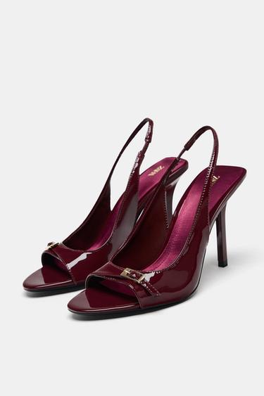HIGH-HEELED PATENT-EFFECT SANDALS - Burgundy Red by Zara - Image 1