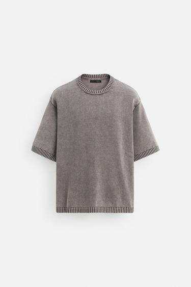 Zara WASHED KNIT T-SHIRT - Lilac
