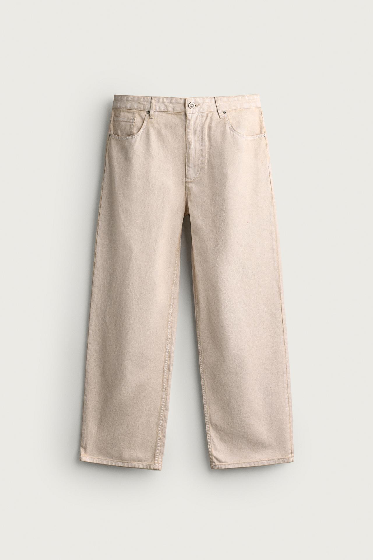 WASHED STRAIGHT-FIT PANTS — Vanilla