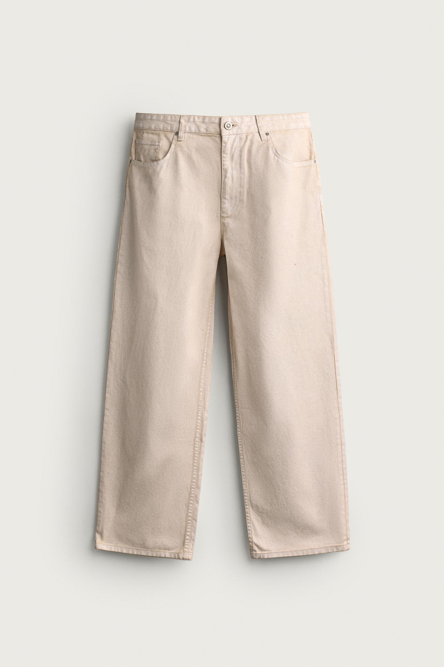 Мужские брюки Zara Washed Straight Fit, цвет: Ванильный — фото 7