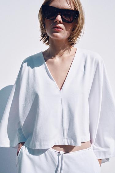 TOP CAPE VOLUME COTON ÉPAIS - Blanc de Zara - Image 3