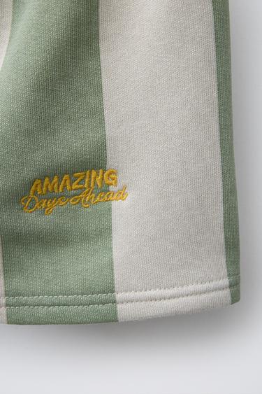 STRIPED BERMUDA SHORTS WITH EMBROIDERED TEXT - Green by Zara - Image 3