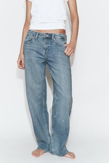 TRF LOW-RISE STRAIGHT JEANS WITH SHIMMER - Navy blue by Zara