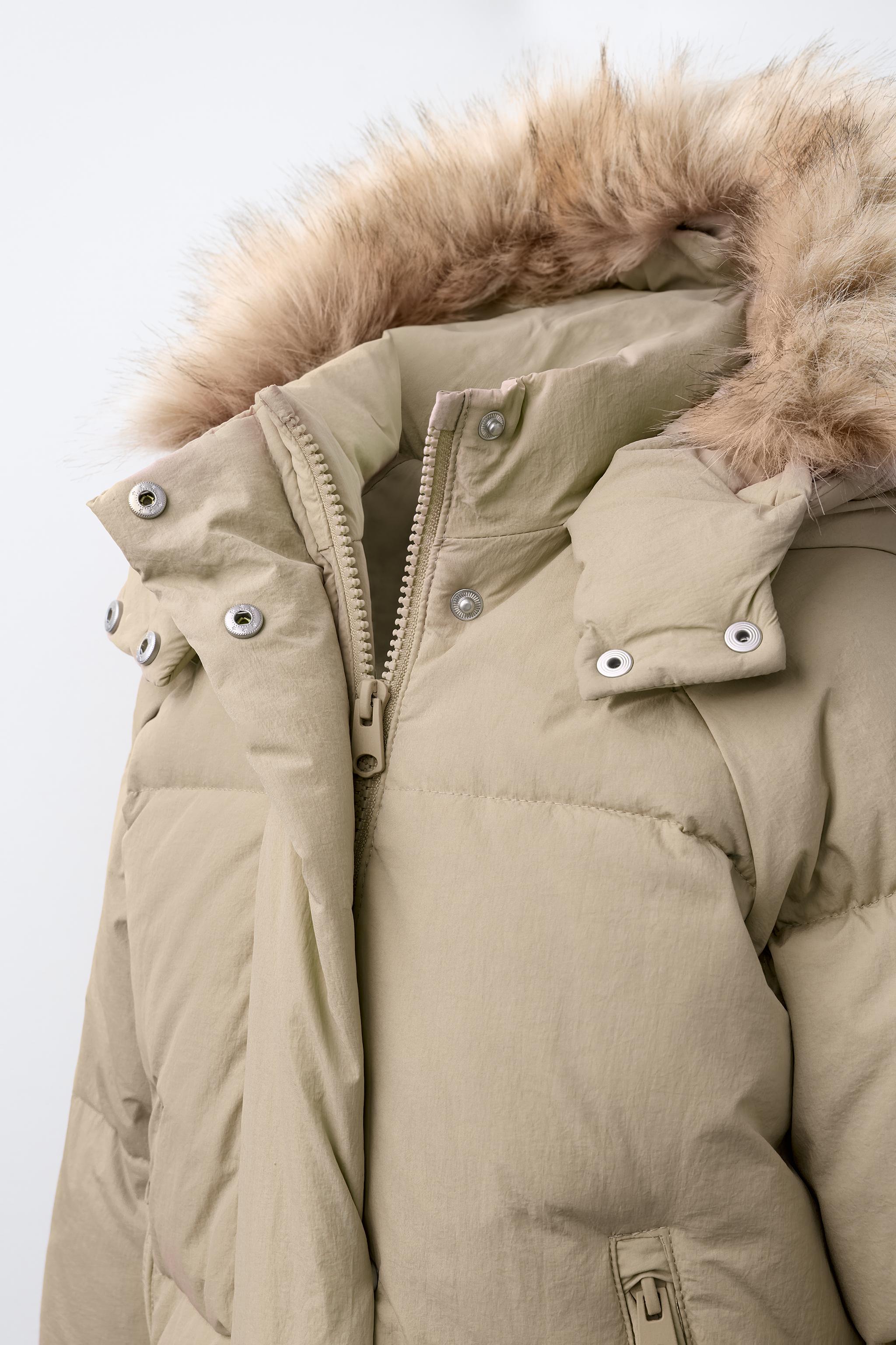 WATER-REPELLENT THERMAL 50/50 DOWN AND FEATHER JACKET WITH DETACHABLE FAUX FUR HOODIE