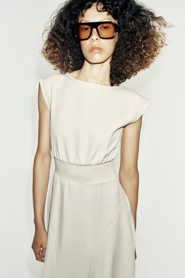 CREPE MIDI DRESS — Oyster-white 2