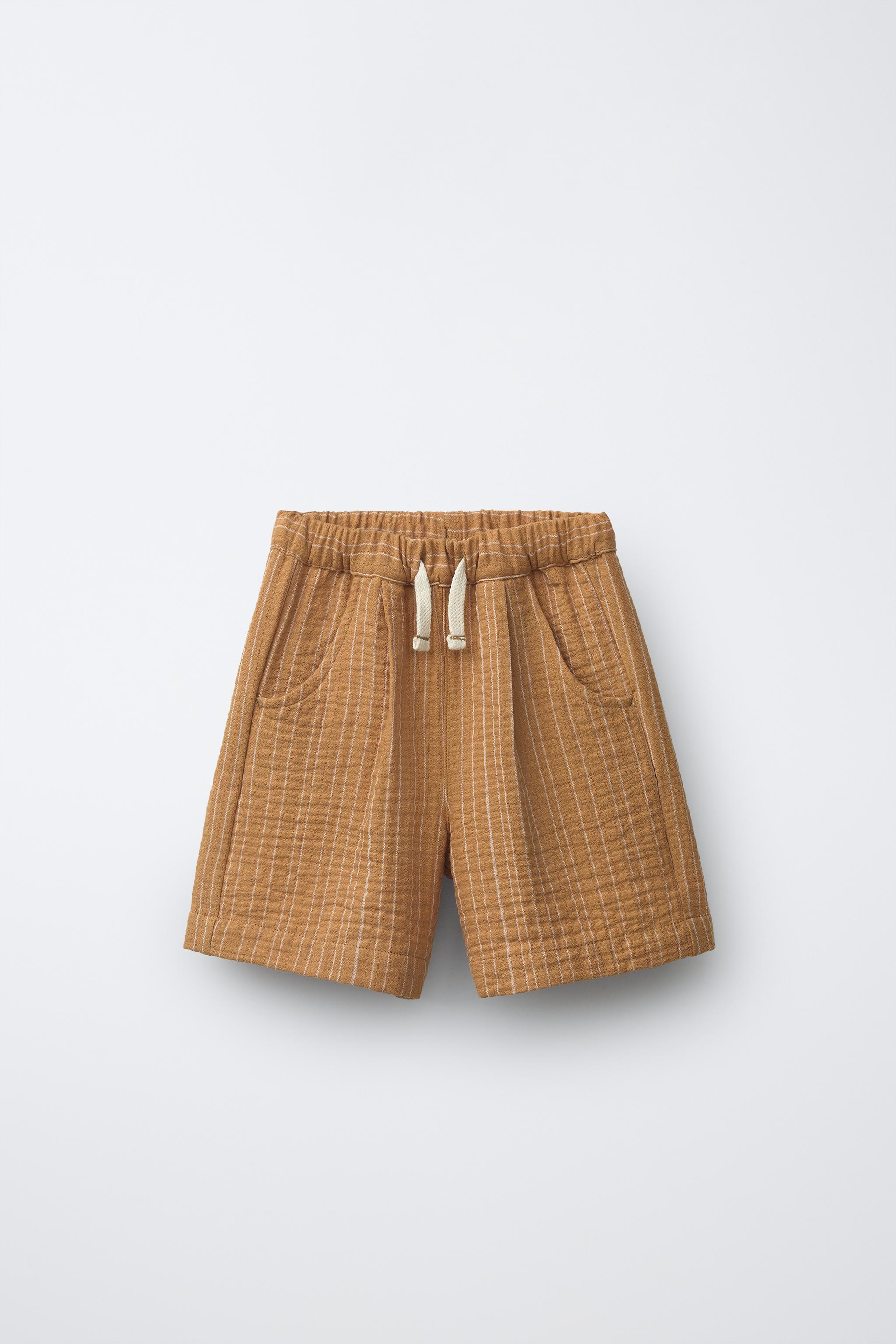 ストライプ柄テクスチャーバミューダパンツ - キャラメル | ZARA Japan