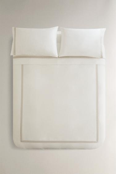 SATEEN DUVET COVER WITH BORDER (300 THREAD COUNT) - Light grey by Zara